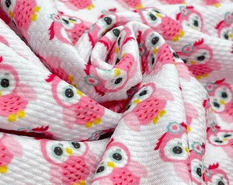 Pink Hoot Owl Bullet Liverpool Textured 4 Way Knit Fabric By the Yard Thick Jersey Soft Stretch Ready to Ship USA FB23-1