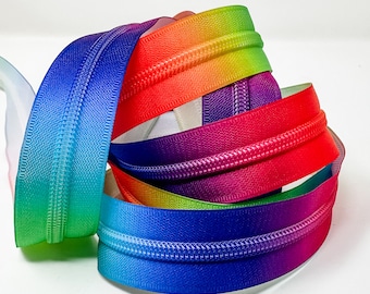 Bright Ombre Rainbow Clear Coil #5 Zipper Tape by the Yard Nylon Coil Bag Making Supplies Sewing Hardware