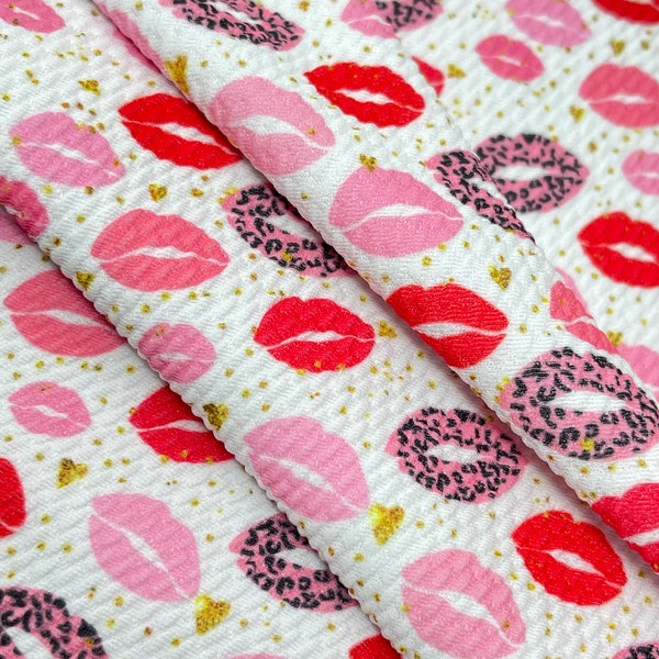 Lips Kiss Leopard Valentine Bullet Liverpool Textured 4 Way Knit Fabric By the Yard Thick Jersey Soft Stretch Ready to Ship USA FB24-2