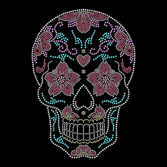 Sugar Skull Dia De Los Muertos Heart Roses Flowers Rhinestone | Etsy