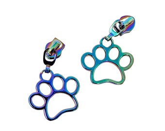 Rainbow Iridescent Dog Paw #5 Zipper Pulls Set of 2 for Nylon Zipper Tape Bag Making Supplies Hardware Sewing Craft