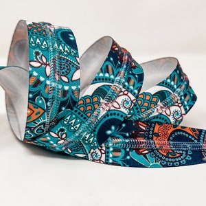 Teal Bronze Paisley Floral Clear Coil #5 Zipper Tape by the Yard Nylon Coil Bag Making Supplies Sewing Hardware