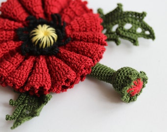 Red flower necklace. Red poppies crochet necklace. Crochet necklace. Poppy Flower Gift . Gift for her. Poppy Flower crochet necklace.