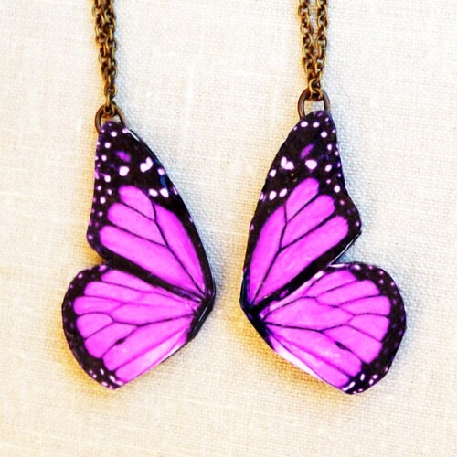 Purple Monarch Butterfly Necklace Purple Necklace Butterfly Etsy