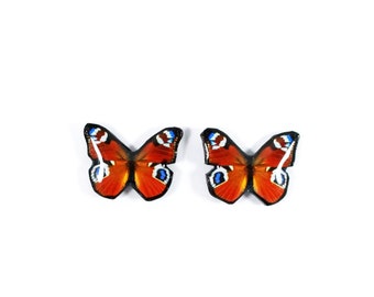 Peacock Butterfly Stud Earrings · Handmade Orange and Blue Jewelry · Nature-Inspired Earrings for Everyday Wear and Special Occasions