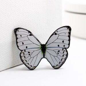 Handmade White Morpho Butterfly Brooch - Elegant Nature-Inspired Butterfly Pin, Wedding Accessory, Perfect Gift for Her, Minimalist Jewelry