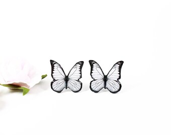 Handmade Butterfly Stud Earrings: Elegant Black & White Wings