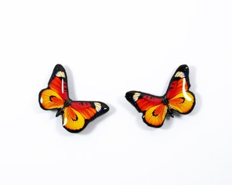 Handmade Butterfly Stud Earrings: Vibrant Orange Yellow Jewelry