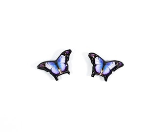 Handmade Blue Purple Butterfly Stud Earrings, Nature-Inspired Jewelry, Boho Chic, Perfect Gift for Her, Elegant and Versatile Accessories