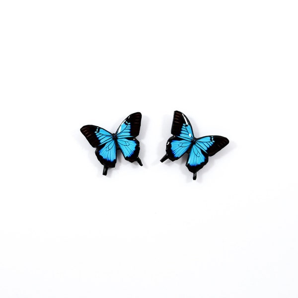 Blue Butterfly stud earrings for Sensitive ears, Stud Butterfly Earrings in Gift Box,Inspire by Blue Emperor, Bug lover gift, Gift for mom