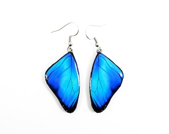 Blue Morpho Butterfly Wing Earrings - Handmade Boho Nature Jewelry, Ethereal Lightweight Dangles, Artistic Gift for Her