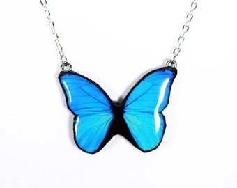 Blue Morpho Butterfly Necklace, Nature Jewelry, Elegant Gift