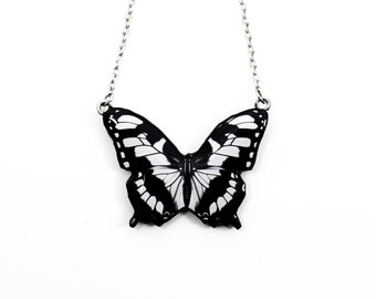Elegant Handmade Black & White Butterfly Necklace, Nature-Inspired Minimalist Jewelry, Perfect for Casual, Formal, and Special Occasions