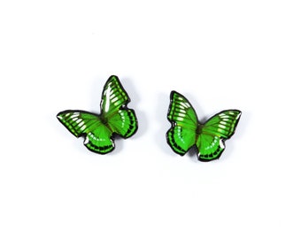 Handmade Green Butterfly Stud Earrings - Nature-Inspired Jewelry, Unique Gift for Her, Elegant & Versatile, Perfect for All Occasions