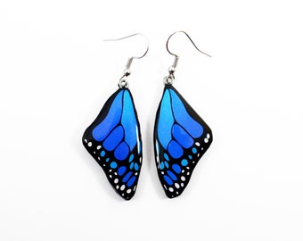Blue Butterfly Wing Earrings - Artistic and Elegant Dangle Jewelry - Perfect for Daytime Style or Evening Glamour