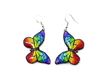 Handmade Rainbow Butterfly Wing Earrings: Colorful Statement Jewelry