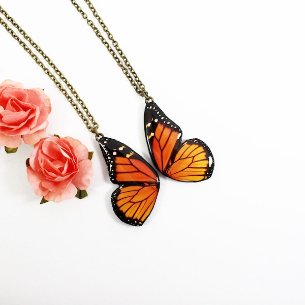 Monarch Butterfly Friendship Necklace Best Friend necklace Butterfly Jewelry Butterfly wing necklace Wing jewelry