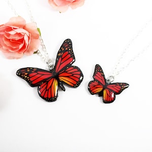 Dark orange Monarch Butterfly Necklace - Orange Wing Pendant, Symbolic of Renewal, for Nature Lovers, Perfect Gift for travel lover
