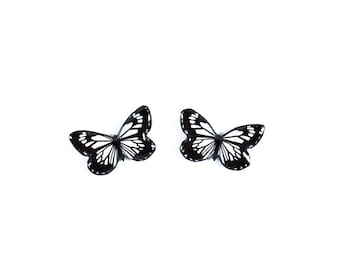 Black & White Butterfly Stud Earrings, Two Tone Delight for Chic Accessories, Handcrafted Elegance, Harmony of Shades, Gift for Female Power