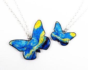 Van Gogh Starry Night Butterfly Necklace - Unique Art Inspired Jewelry - Creative and bright - Handmade  Perfect Gift for butterfly lover