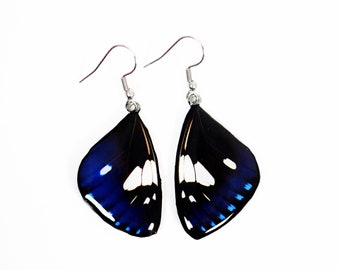Handmade Butterfly Wing Dangle Earrings, Nature-Inspired Jewelry, Bohemian Dark Blue Resin Earrings, Statement Accessories for Women