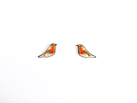 Robin bird Stud Earrings - Nature-Inspired, Whimsical Orange and Brown Earrings, Perfect for Casual & Semi-Formal Outfits, Unique Gift