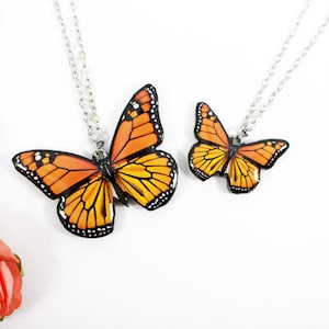 Monarch Butterfly Necklace, Vibrant Orange Butterfly Pendant, Handmade Nature Jewelry, Perfect Christmas Gift, Nature-Inspired Statement