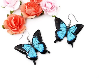 Handmade Blue Butterfly Dangle Earrings - Nature Inspired Boho Jewelry, Whimsical Lightweight Drop Earrings, Perfect for Butterfly lover