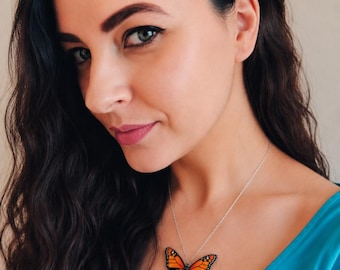 Handmade Monarch Butterfly Pendant Necklace, Nature Jewelry