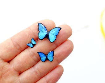 Blue Butterfly Stud Earrings - Delicate Nature-Inspired Jewelry for Women, Perfect Gift for Nature Lovers - Handmade Unique and Elegant gift