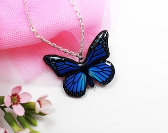 Blue butterfly Monarch Necklace Wing Not real butterfly Jewelry Wing