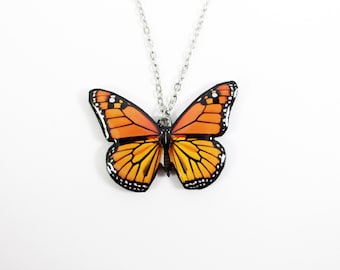 Handmade Monarch Butterfly Pendant Necklace, Nature Jewelry