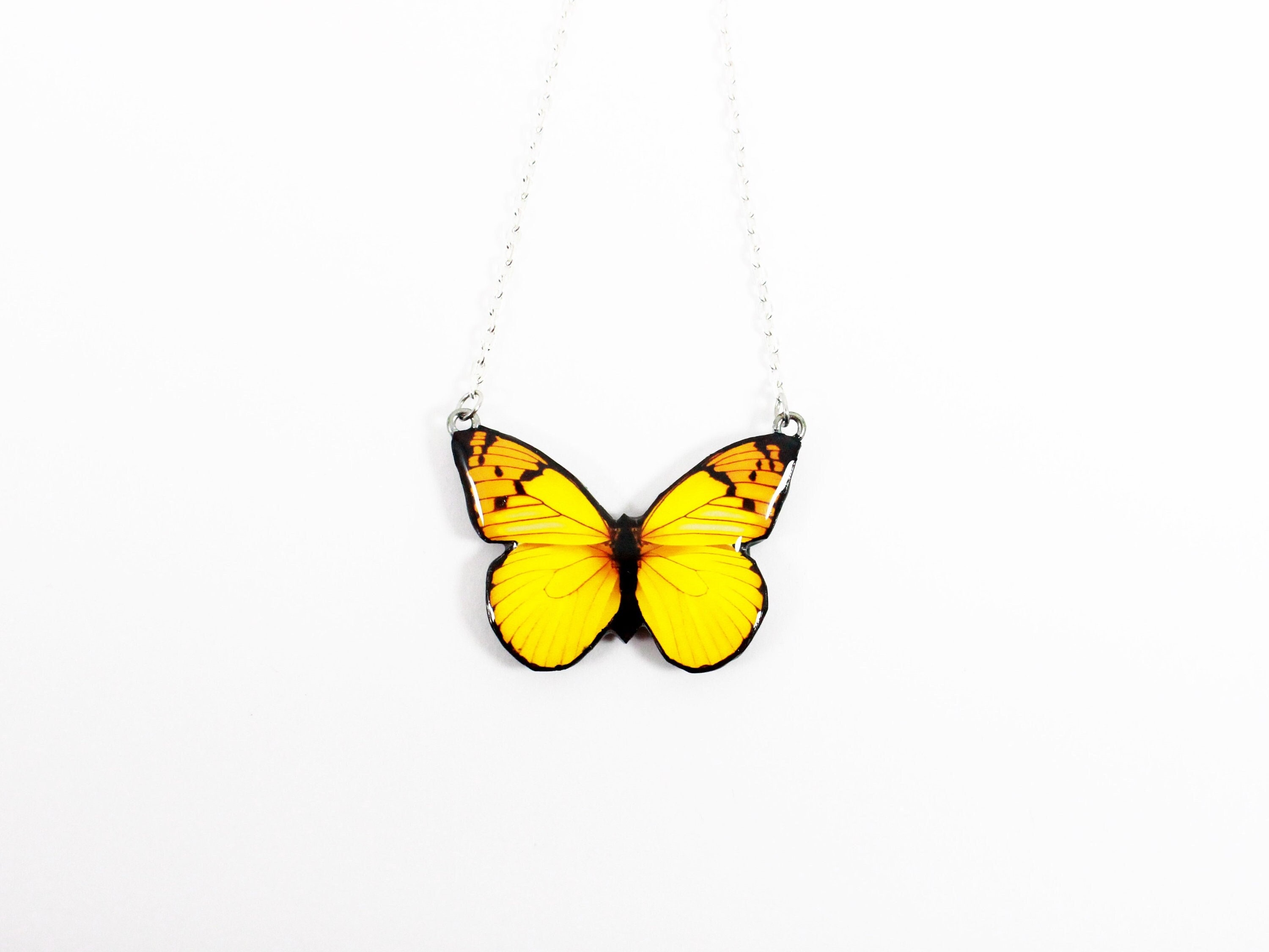 Yellow Butterfly Necklace Butterfly Pendant Butterfly Jewelry