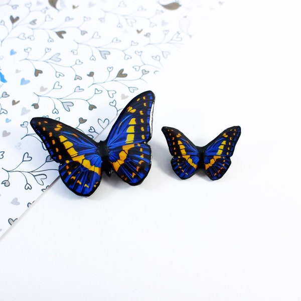 Creative Butterfly brooch, Pin with darrk Blue Wings, Trendy brooch Gift For Her, Dainty butterfly jewelry, Blue wing pin