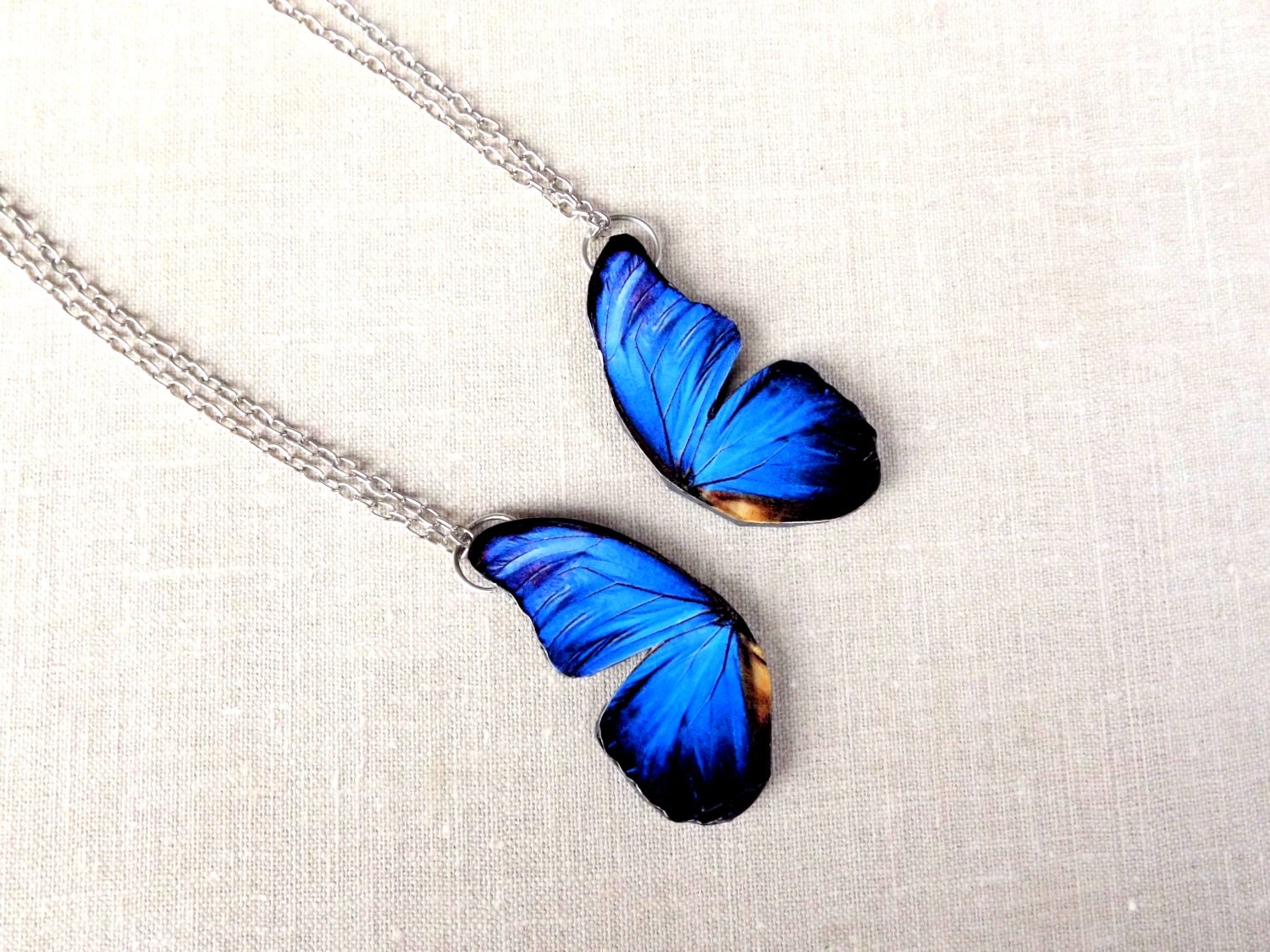 Friendship Necklace Blue Butterfly Wing Necklace Blue Wing Etsy