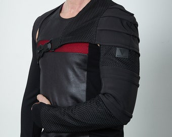 Cyberpunk sleeve with pocket, harness with one black sleeve, LARP clothes, cosplay clothing -  AS men