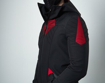 Cyberpunk jacket, softshell, with good, techwear clothing sci-fi - SIX men