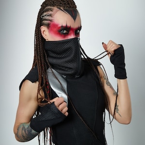 Black fingerless gloves, wrist tattoo cover  - WRW2 Q6