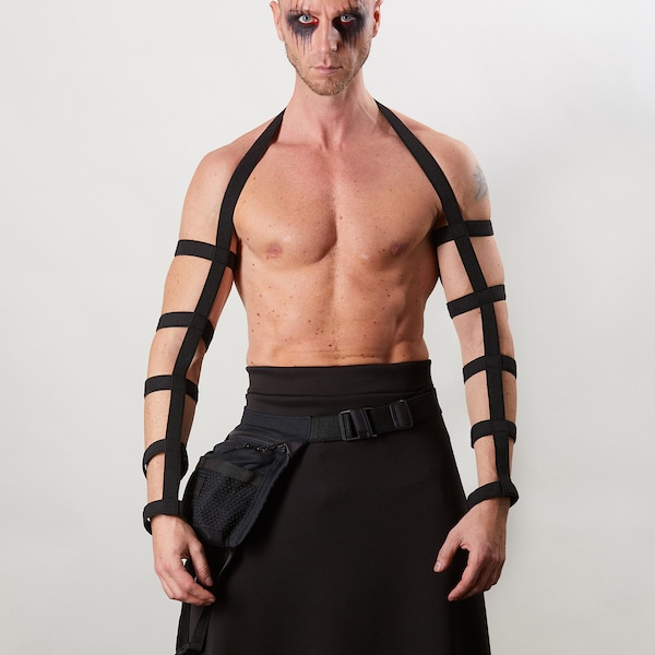 Black elastic sleeve harness, cyberpunk accessory cosplay gloves - FG-EL