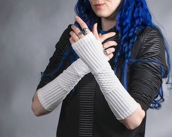 Cyberpunk gloves fingerless white arm warmers H-ARW-00