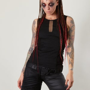 Black sleeveless top, cyberpunk shirt with mesh - KA-9 women
