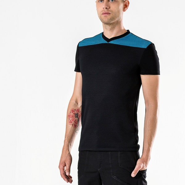 V-neck shirt with blue yoke, gamer gifts - D2