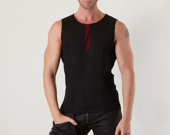 Chemise sans manches noire avec empiècement rouge - KA-9 Homme