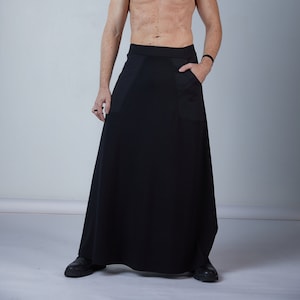 Black men's maxi skirt with pockets, techwear fashion - SK-P skirt for men