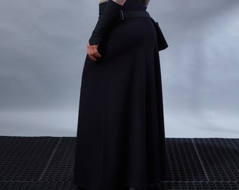 Black maxi skirt floor length, high waisted long skirt - SK-Lv women