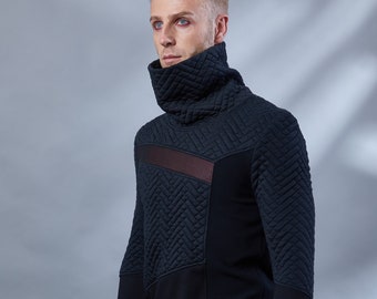 Black asymmetrical sweater, avant garde, cyberpunk, futuristic clothing - LL men
