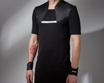 Futuristic clothing longline t-shirt cyberpunk shirt mens long shirt industrial cyberpunk clothing futuristic for men sci-fi clothing - ILM