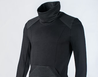 Suéter negro de estilo cyberpunk techwear, jersey de cuello alto, ropa futurista - 868 hombres