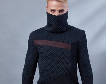 Maglione asimmetrico Techwear con maniche con foro per il pollice, abbigliamento cyberpunk, moda futuristica - LL uomo