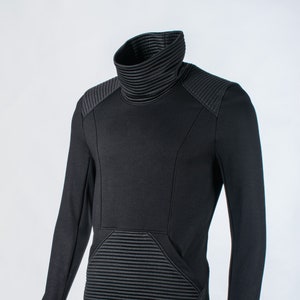 Futuristic black sweater, high collar pullover - 868P men